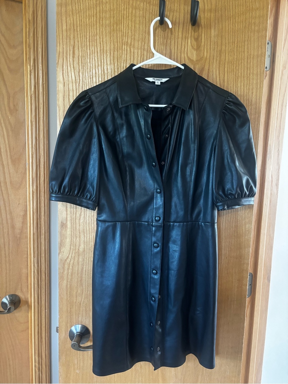 BB Dakota Black Faux Leather Puff-Sleeve Mini Dress